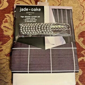 Jade + Oake 14pc Modern Chic Grid Shower Curtain Complete Set - Black